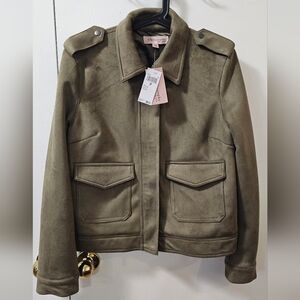 Philosophy Faux Leather Suede Women's Jacket Size Small Olive Green